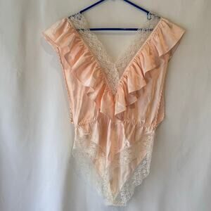 Vtg Lily of France Womens Lingerie Sz M Pink Lace Coquette Romantic Satin Teddy